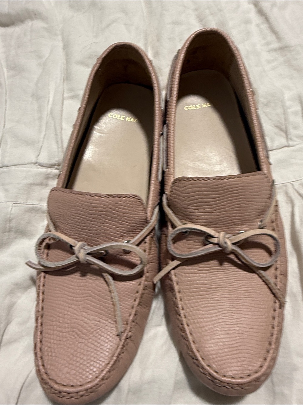 Cole Haan Blush Pink Leather Bow Driving Loafers